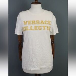 Versace Collection White T-Shirt with Gold Lettering Logo tee men’s womens